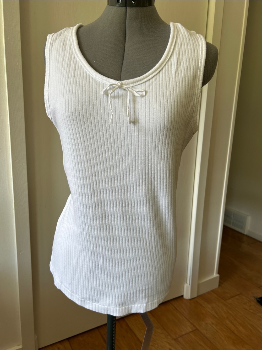 Woolrich White Ribbed Tank with Front Tie Large